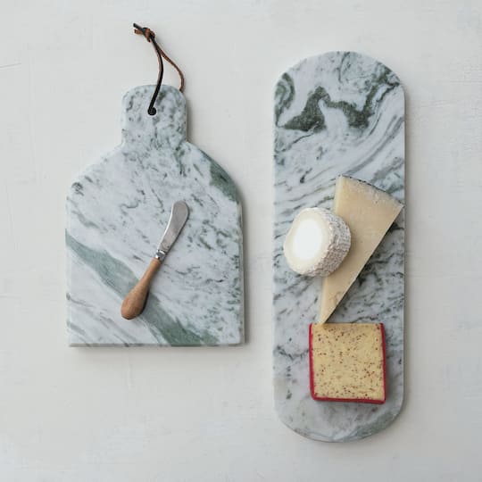 Hello Honey 12" x 8" Green Marble Cutting Board with Knife